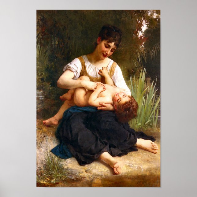Póster Chica Tickling A Child 1878 William Bouguereau (Frente)