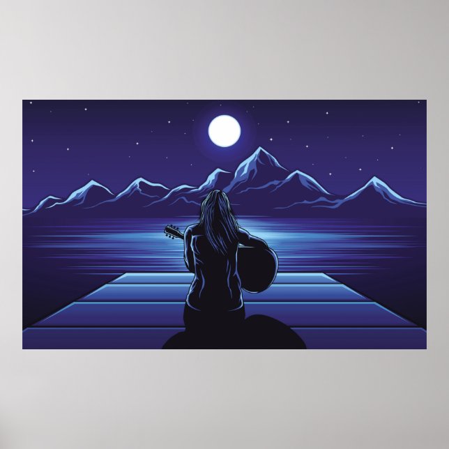 Póster Chica tocando la guitarra de la noche, chica, ciel (Frente)