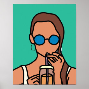 Póster Chica tomando té de burbuja adolescente moderno