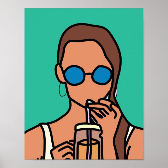 Póster Chica tomando té de burbuja adolescente moderno (Frente)