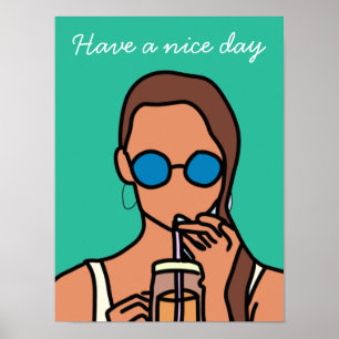 Póster Chica tomando té de burbuja adolescente moderno