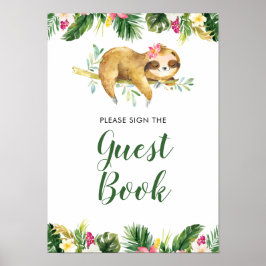 Póster Chica tropical Sloth Baby Shower Guest Book