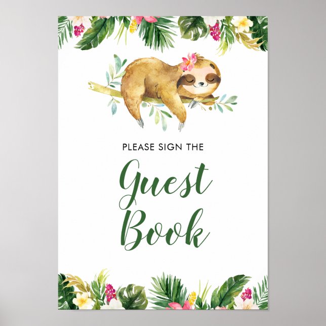 Póster Chica tropical Sloth Baby Shower Guest Book (Frente)