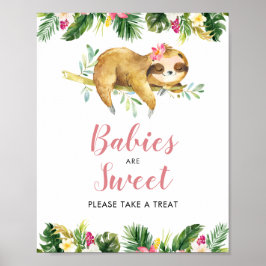 Póster Chica tropical Sloth Baby Shower Los bebés son dul