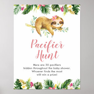 Póster Chica tropical Sloth Baby Shower Pacifier Hunt