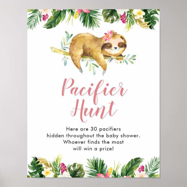 Póster Chica tropical Sloth Baby Shower Pacifier Hunt (Frente)