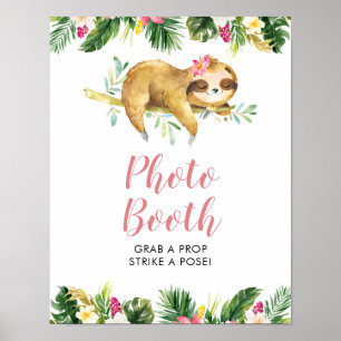 Póster Chica tropical Sloth Baby Shower Photo Booth Rótul