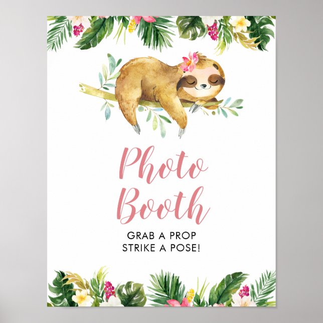 Póster Chica tropical Sloth Baby Shower Photo Booth Rótul (Frente)