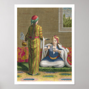 Póster Chica turco, comiendo café en el sofá, décimo