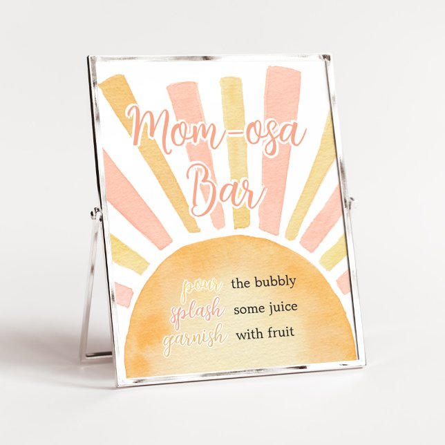 Póster Chica Un pequeño rayo de sol Mamá Osa Bar (Pink Boho Sunshine Baby Shower Mom Osa Bar Sign)