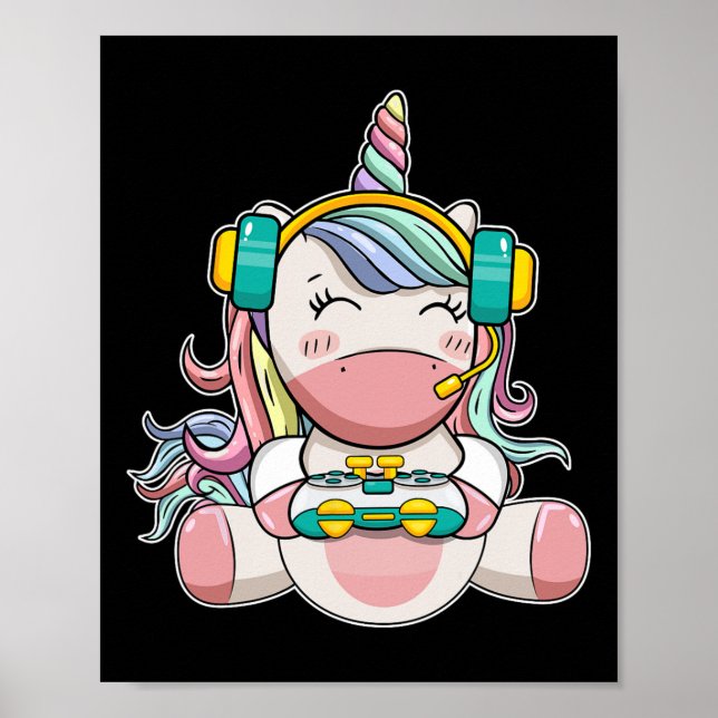 Póster Chica Unicornio juego de video lindo Chicas (Frente)