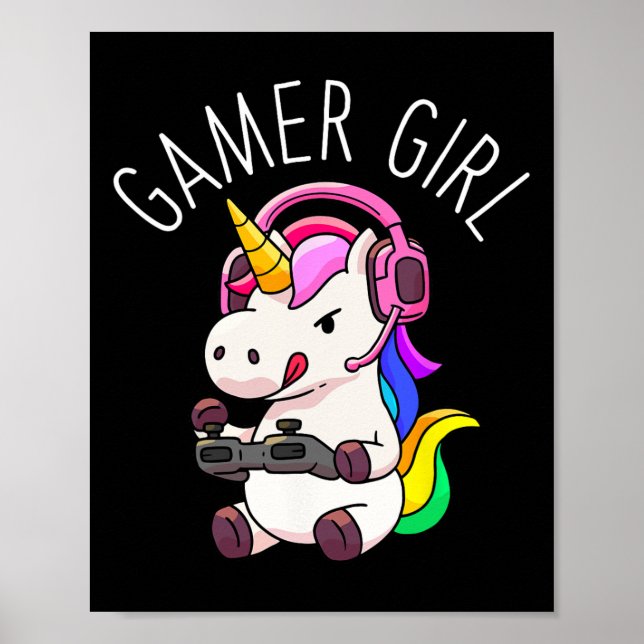 Póster Chica Unicornio juego lindo juego de video regalo  (Frente)