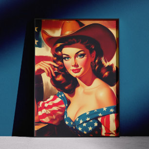 Póster Chica vaquera estadounidense retro pinup