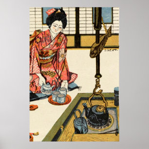 Póster Chica vertiendo té Sekino Jun'ichiro 1946