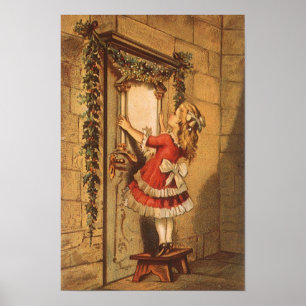 Póster Chica Victoriana de Navidad Antigua Colgando una G