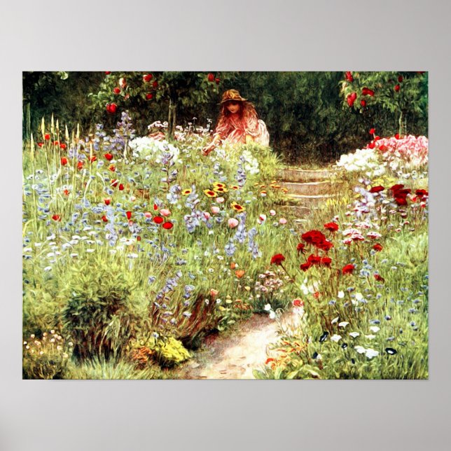 Póster Chica victoriano en el Jardín de las Flores (Frente)