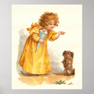 Póster Chica victoriano vintage y perro de Frances Brunda