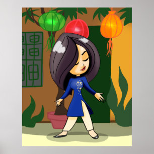 Póster Chica vietnamita en un Ao Dai