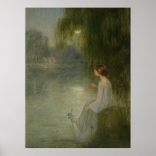 Póster Chica Vintage Art Nouveau a la luz de la luna