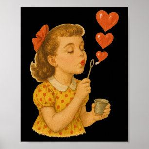 Póster Chica Vintage Besos De Amor San Valentín Romántico