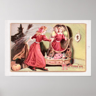 Póster Chica vintage de Halloween con vestido rojo