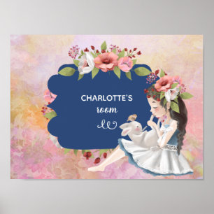 Póster Chica Vintage Flores rosas Poster de guardería inf