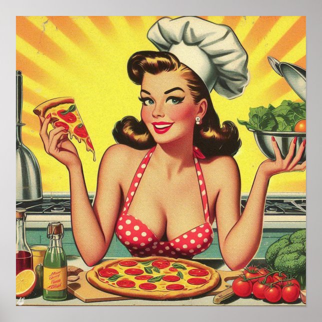 Póster Chica Vintage Pizza (Frente)
