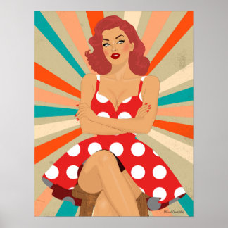 Póster Chica Vintage Red Hair Pin Up - Retro Art Poster