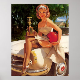 Póster Chica Vintage Retro Car Race Pin Up