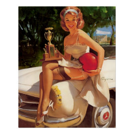Póster Chica Vintage Retro Car Race Pin Up
