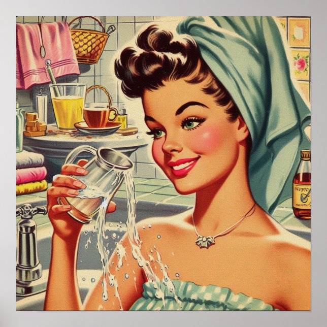 Póster Chica Vintage Shower Pin Up (Frente)
