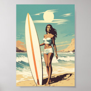 Póster Chica Vintage Surfer