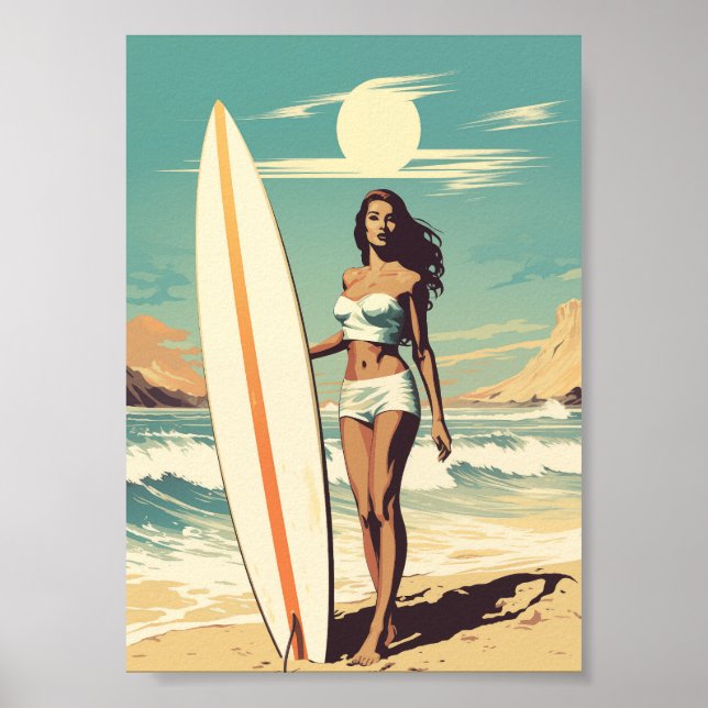 Póster Chica Vintage Surfer (Frente)