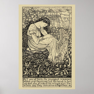 Póster Chica Vintage Y Cisne por Arthur Joseph Gaskin
