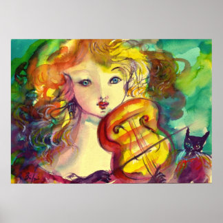 Póster Chica VIOLINISTA, VIOLÍN Y CAT