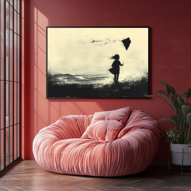 Póster Chica volando cometa en la orilla del Dusk - carbó (Subido por el creador)