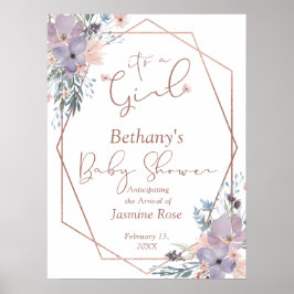 Póster Chica Watercolor Floral Wildflowers Baby Shower
