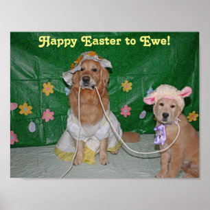 Póster Chica y cordero Pascua feliz del golden retriever