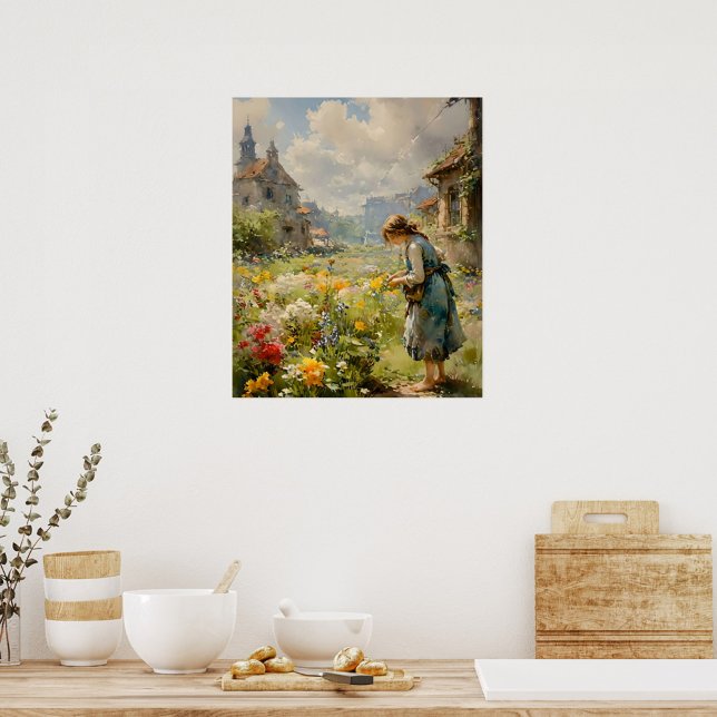 Póster Chica y flores en un paisaje rural | (Subido por el creador)