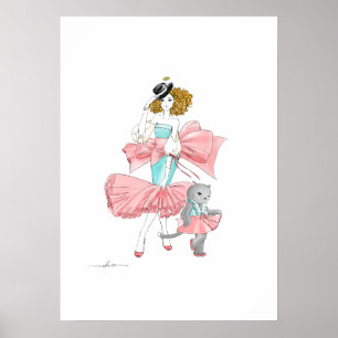 Póster chica y gato de moda
