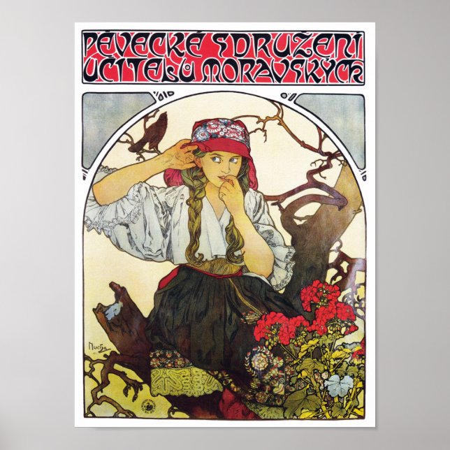 Póster Chica y Geranium, Mucha (Frente)