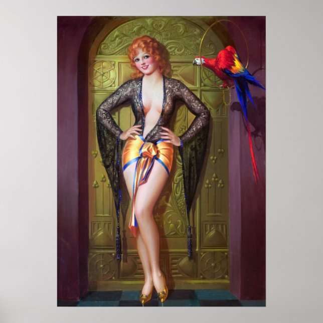 Póster Chica y loro pin up (Frente)