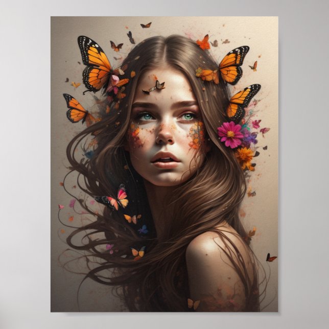 Póster Chica y mariposa (Frente)