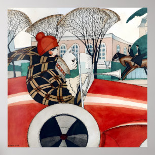 Póster Chica y pug en un automóvil (1927) de Gerda Wege
