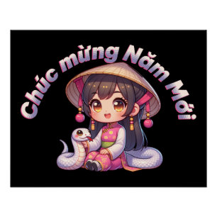 Póster Chica y serpiente vietnamita de Año Nuevo