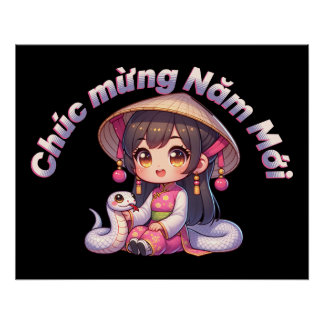 Póster Chica y serpiente vietnamita de Año Nuevo
