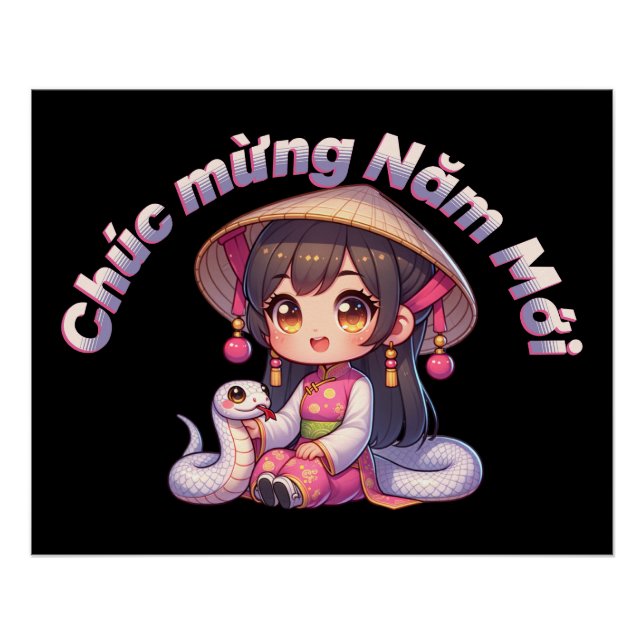 Póster Chica y serpiente vietnamita de Año Nuevo (Anverso)