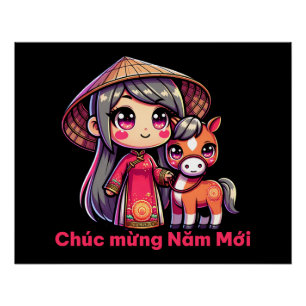 Póster Chica y serpiente vietnamita de Año Nuevo
