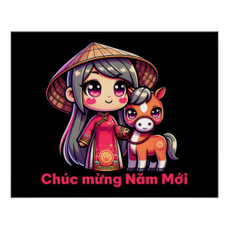 Póster Chica y serpiente vietnamita de Año Nuevo