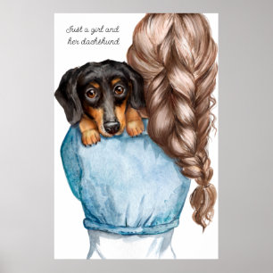 Póster Chica y su Poster Dachshund